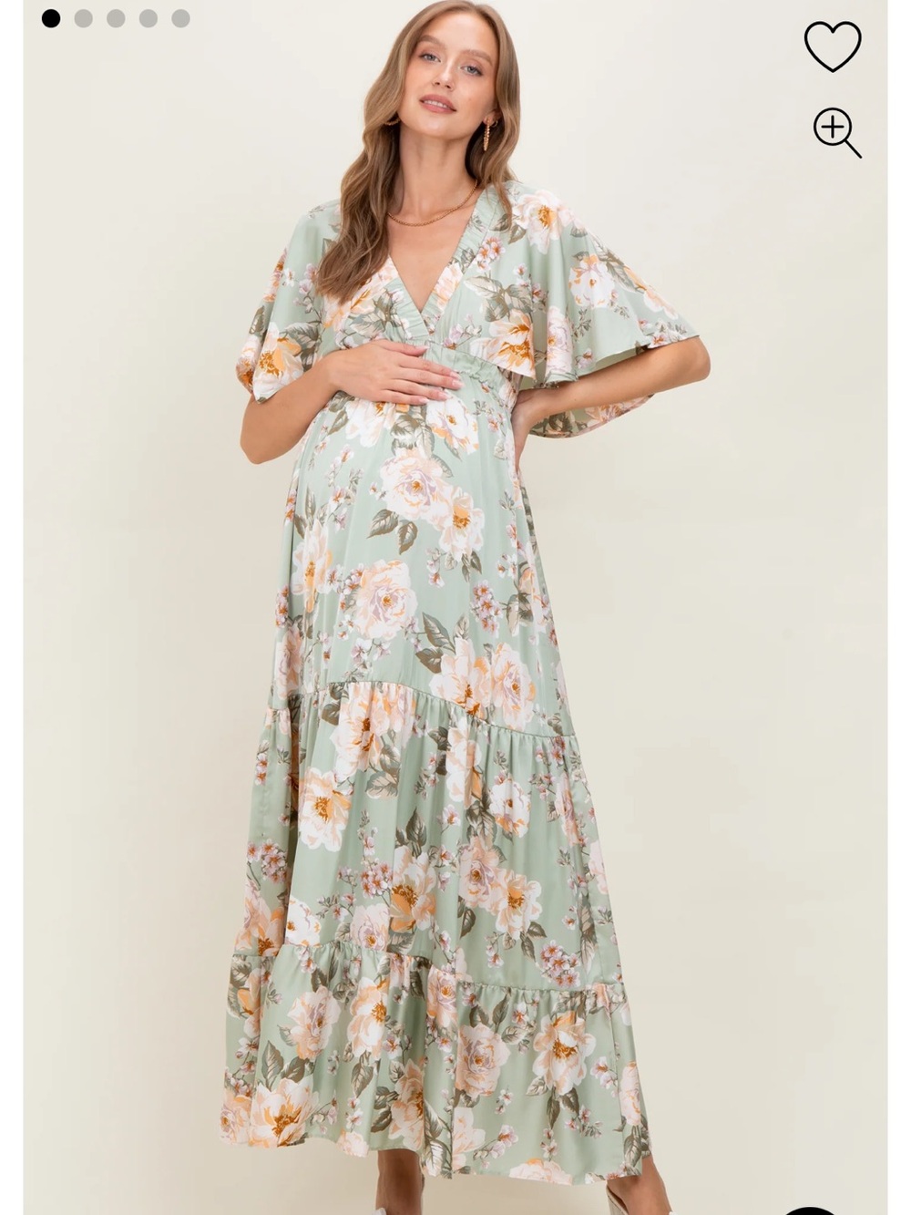 Pinkblush Sage Floral Print Elbow Sleeve V-Neck Tiered Maternity Maxi Dress